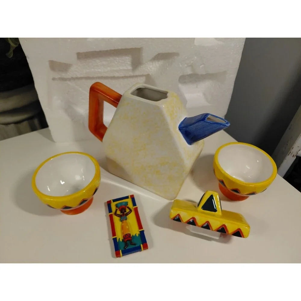 NEW Avon African Hostess Vintage Tea Set - includes Magnet & Foam Storage